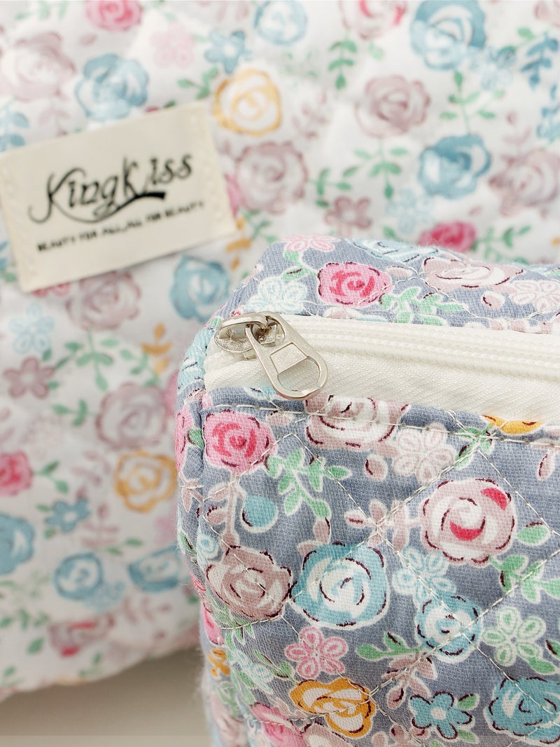 Ins Quilted Rose Flower Large Capacity Hand-Held Liner High-Value Cosmetic Bag Portable Storage Bag - Image 4